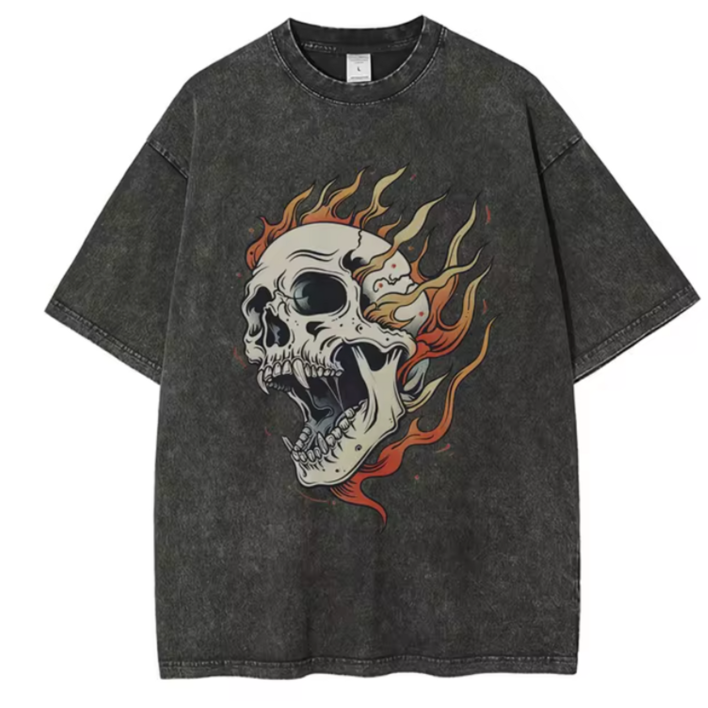 Oversized Flaming Skull Graphic Tee