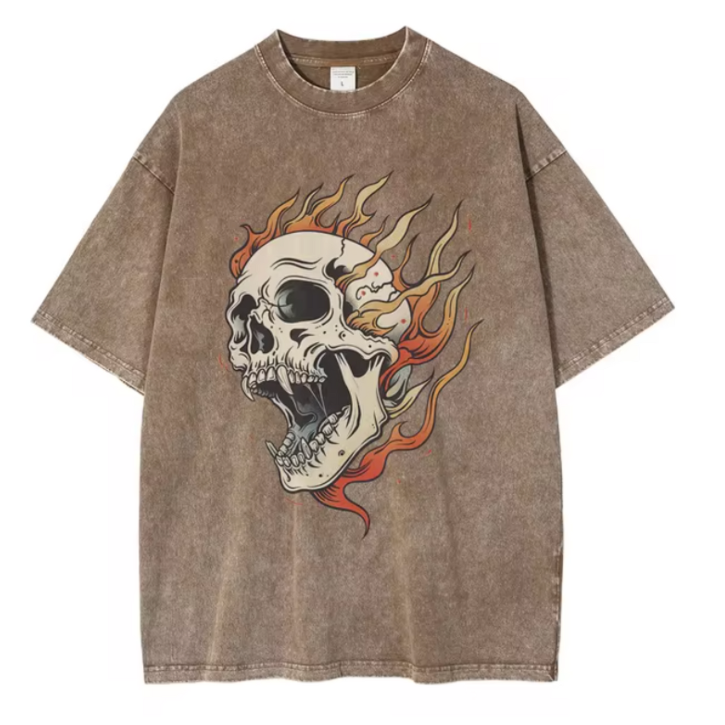 Oversized Flaming Skull Graphic Tee