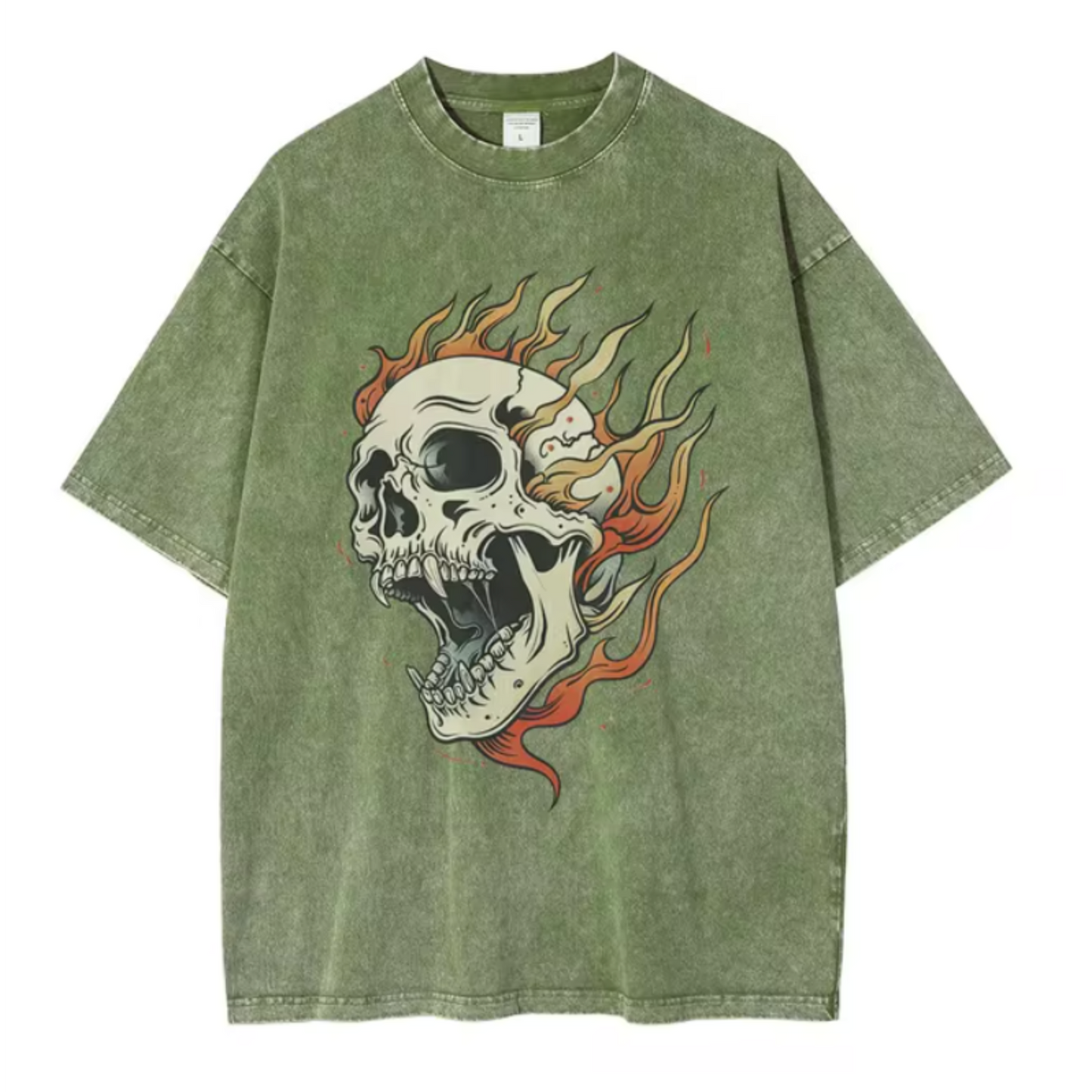 Oversized Flaming Skull Graphic Tee